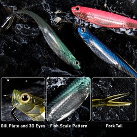 Dr.Fish Soft Plastic Baits Bass Fishing Lures Fork Tail Soft Jerkbait Drop Shot Bait Jerk Shad Minnow Swimbait Crappie Lures for Trout Pike Walleye Blue 4''