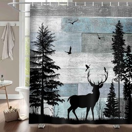MERCHR Rustic Forest Deer Shower Curtain Cabin Farmhouse Country Lodge Bathroom Decor Polyester Fabric Bath Curtain Set with Hooks 71x71 Inches