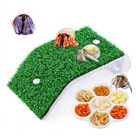 DQITJ 1 Pack Hermit Crab Ramp Toys Simulation Grass Hermit Crab Ramp Climbing Ladder with 1 Pack Ceramic Food Dish for Hermit Crab Habitat