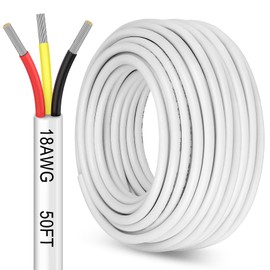 50FT 18 Gauge Wire 3 Conductor, 18/3 Stranded Tinned Copper Wire, 18 AWG Low Voltage Flexible Extension Power Cord for LED Lamp Lighting Automotive, White