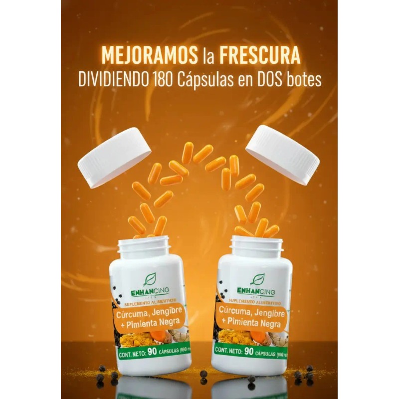 Cápsulas Cúrcuma Jengibre Pimienta Negra Botes Sabor