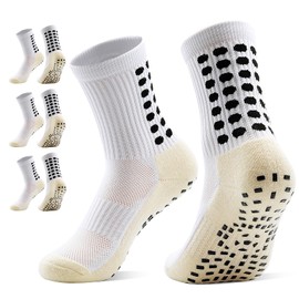 HYCLES Kids Grip Soccer Socks, 3 Pairs Youth Non Slip Athletic Cotton Cushioned Socks for 4-8 Years Boys Girls