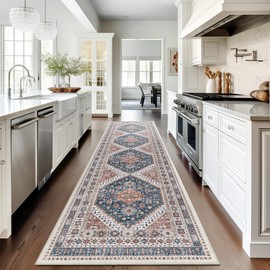 Runner Rug 2x10, Ultra-Thin Kitchen Rugs Non Slip Washable Rugs for Entryway Rug, Kitchen Runner Low Pile Vintage Soft Rugs for Living Room, Kitchen Bathroom Bedroom (Blue,2'x10')