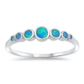 Round Circle Blue Simulated Opal Journey Ring New .925 Sterling Silver Band Size 7