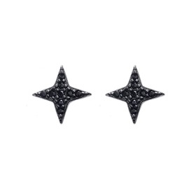 Black Star CZ S925 Sterling Silver Minimalist Tiny Stud Earrings for Women Sensitive Ear Cartilage Sencond Hole Fashion Unique Hypoallergenic Jewelry Gifts for Birthday Christmas