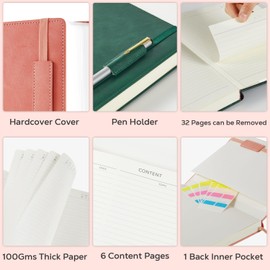 Journal Notebook A5 Hardback, Leather Notebook Notepad with 320 Pages 100gsm Thick Paper, No Bleed, Lined Journals Note books for Women Men Writing Work, Pink, 14 x 21 cm