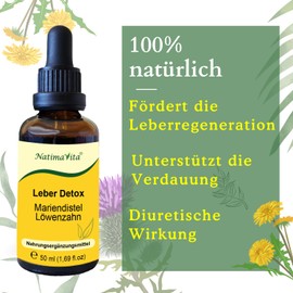 Leber Detox Mariendistel und Löwenzahn - 50 ml - entgiftend und woltuhend auf Leber, Gelle, Verdauungssystem - 100% natürlich - NatimaVita