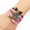 Handmade Knitted Leather Bracelet Colorful Native American Art Multilayer Glass