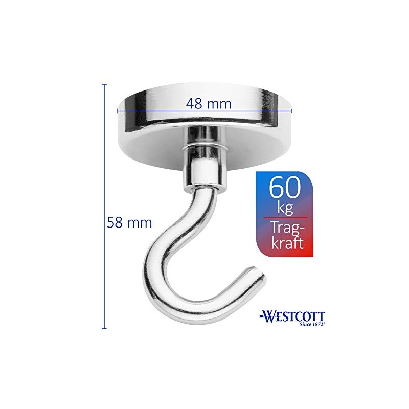 Westcott E-10830 00 Magnetic Hook Neodymium 48 mm Holds up