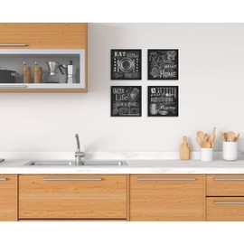 Beautiful, Fun, Chalkboard Kitchen Signs; Messy Kitchen, Heart of The Home, Spice of Life, and Cook Much; Four 8x8in MDF Mounted Prints; Ready to Hang!