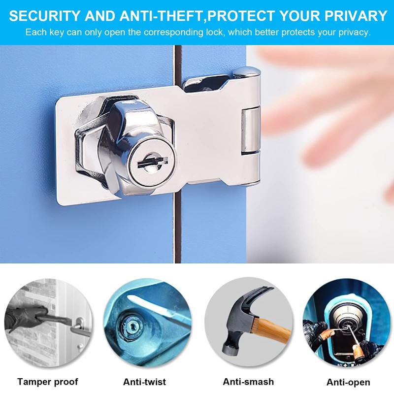 Keyed Hasp Locks, 2 Pcs Knob Locking Hasp, Cabinets Hasp