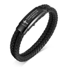 Braided Leather Cross Bracelets for Men - Scripture Bible Verse Bracelets Christian Religious Gifts for Men Boyfriend Dad Husband，Mens Faith Inspirational Birthday Christmas Jewelry Gifts