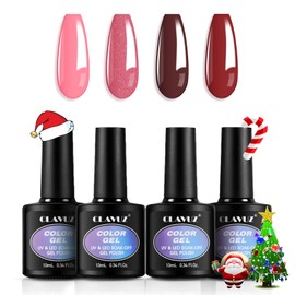 CLAVUZ Semi-Permanent Nail Polish 4 Colors Gel Polish, Dark Pink Glitter Burgundy Red Semi-Permanent Nails Kit by UV LED Nail Polish Gel Polish for Nails Soak Off Manicure