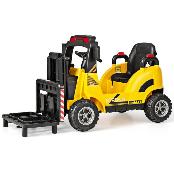 OLAKIDS Ride on Forklift, 12V Kids Electric Vehicle Construction Truck with Remote Control, Liftable Fork and Pallet, Toddlers Battery Powered Car with 2 Speeds, Music, USB, MP3, Lights (Yellow)