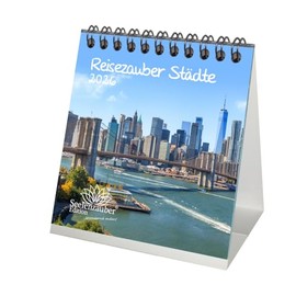 Städtezauber Tischkalender 10cm x 10cm für 2026 Städte - Geschenkset Inhalt: 1x Kalender, 1x Weihnachtsanhänger (insgesamt 2 Teile)