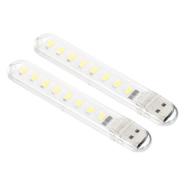 PATIKIL USB Night Light, 2 Pack Portable Plug-in Mini LED Lamp Stick 8 Beads for Home Decor Reading Sleeping Camping, White