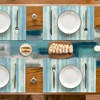 Blue Watercolor Striped Placemats Set of 4, 12x18 Inch Seasonal