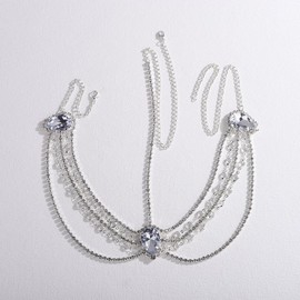 Missgrace Silver Women Wedding Headband Rhinestone Head Chain Bridal Headpieces Bridal Forehead Chain Wedding Hair Accessories for Women (Silver)
