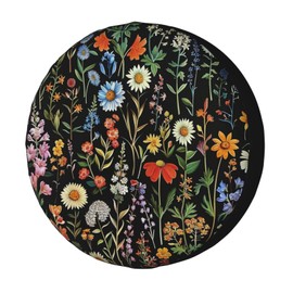 Foruidea Black Boho Floral Spare Tire Cover Dust-Proof Wheel Tire Cover Fit Trailer, RV, SUV and Many Vehicle 17 Inch
