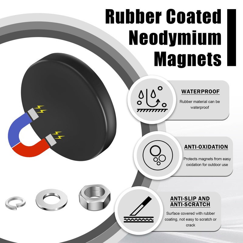 12Pack Rubber Coated Magnets, AHIER Neodymium Magnet Base with M5