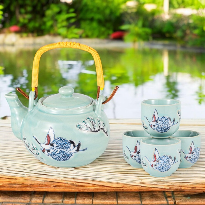 Japanese Crane Porcelain Tea Set 20 fl oz Teapot with