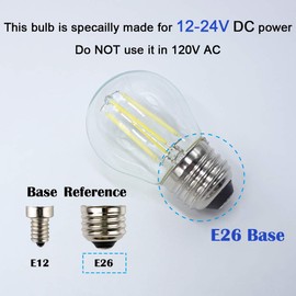 OPALRAY DC 12V 24V Low Voltage 4W LED Small Globe Bulb, Dimmable with 12VDC Dimmer, E26 Medium Base, 6000K Cool White Light, 40W Incandescent Replacement, 12V-24V DC Power Input, Pack of 2