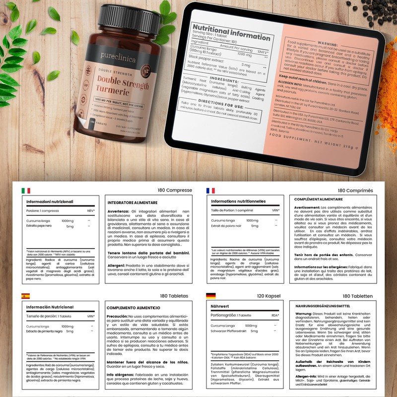 Double Strength Turmeric - Massive 1000mg x 180 Tablets -