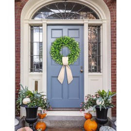 Davimono 24-26'' Large Boxwood Wreath for Front Door, Porch, Window - Foldable Greenery Boxwood Wreaths for Farmhouse Wedding Indoor Outdoor Decor - Spring, Summer, Fall, All Seasons (with Sash)