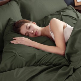 Bedsure Olive Green Comforter Set Queen - Bed in a Bag Queen 7 Pieces, Pintuck Beddding Sets Olive Green Bed Set with Comforter, Sheets, Pillowcases & Shams