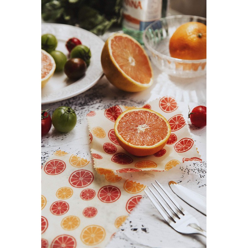 Tala Reusable Beewswax Food Wraps, Citrus Fruit Patterned Design, Mesuring
