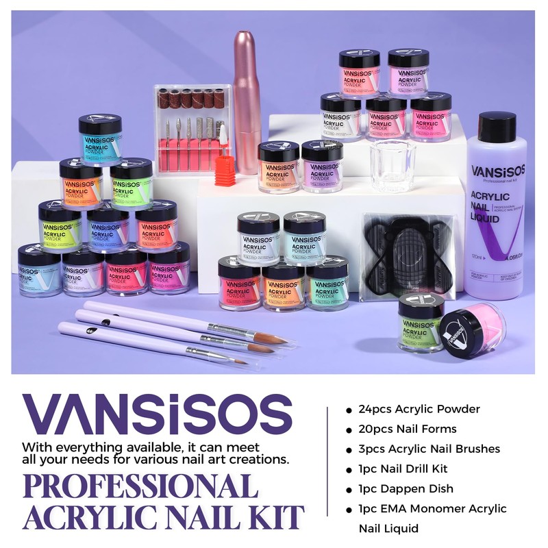 VANSISOS Acrylic Nail Kit for Beginner: Complete Set with 24