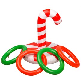 MFUOE 5 Pieces Christmas Inflatable Candy Cane Ring Toss Games Christmas Party Toss Game Inflatable Candy Cane with 4 Rings