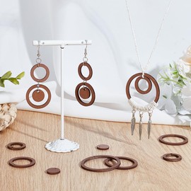 PH PandaHall 50 Pieces 5 Sizes Wooden Earring Blank 12 ~ 38 mm Wooden Rings Flat Round Wooden Pendant for Earrings Necklaces DIY Jewellery Making, Wood, No gemstone.
