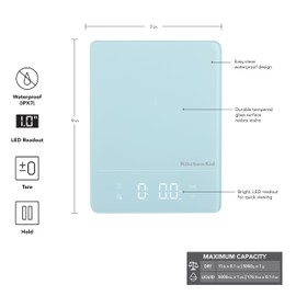 KitchenAid KQ913MW Digital Waterproof (IPx7) Kitchen and Food Scale, LED readout, 11 Pound Max Capacity, Mineral Water
