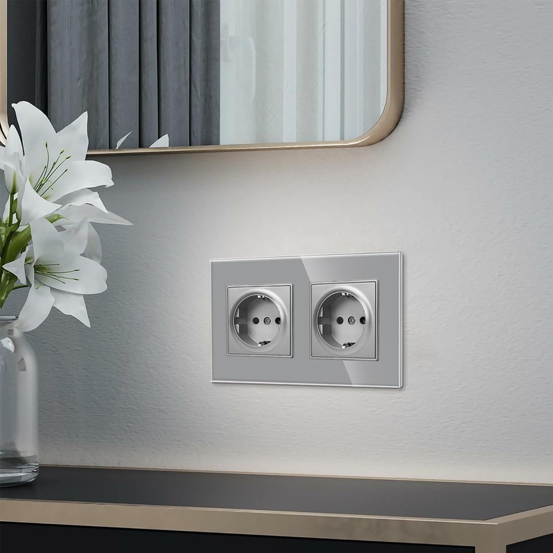 JIMEIDA Double Socket Glass 2 Compartments, 16 Amp Tempered Glass