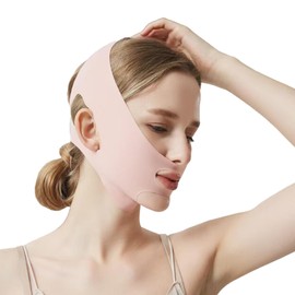 Chin Strap for Face Contouring - Reusable V Line Ice Silk Fabric Mask - Double Chin Shaping, Adjustable, Breathable Fabric - Jawline Shaper for Women & Men (Pink)