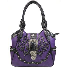 Zelris American Albino Western Floral Buckle Conceal Carry Women Tote Purse Handbag (Purple)