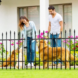 Thealyn Metal Garden Fence 36" H x 28" W 5 Panels (4 Panels + 1 Gate) 11.6 Ft Total, Rustproof Animal Barrier No Dig Decorative Fencing for Dogs,Pet, Yard,& Patio, Easy Installation