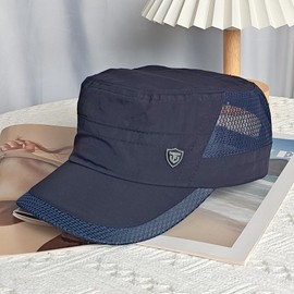 BUDUBIBI 2 Pcs Cadet Army Cap for Men Women, Adjustable Military Flat Top Hat Summer Breathable Quick Dry Sun Baseball Cap(55-60cm, Black+Navy Blue)