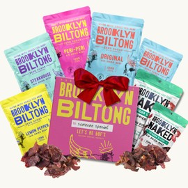 Brooklyn Biltong Beef Jerky Gift for Men (Biltong Gift Box Pack of 7) – Premium Air-Dried Grass-Fed Healthy Beef, High Protein Keto & Gluten-Free Snacks, Whole30 Biltong Box, Made in USA
