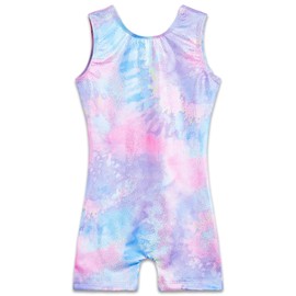 Gymnastics Leotards for Girls 5-6 Years Old Sparkly Purple Tie Dye Biketard with Shorts Tumbling Practicing Unitard