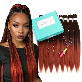Roeula T1B/350 Pre Stretched Braiding Hair 20 Inch 8 Packs Omber Black to Dark Ginger Braiding Hair Pre Stretched Professional Prestretched Braiding Hair Synthetic (T1B/350, 20 Inch (pack of 8))