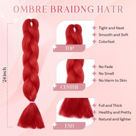 SEGO Pro Braiding Hair Extensions 24 Inch Synthetic Jumbo Box Braid Hair for Crochet Twist Braids for Women Pack of 1 (Light Red)