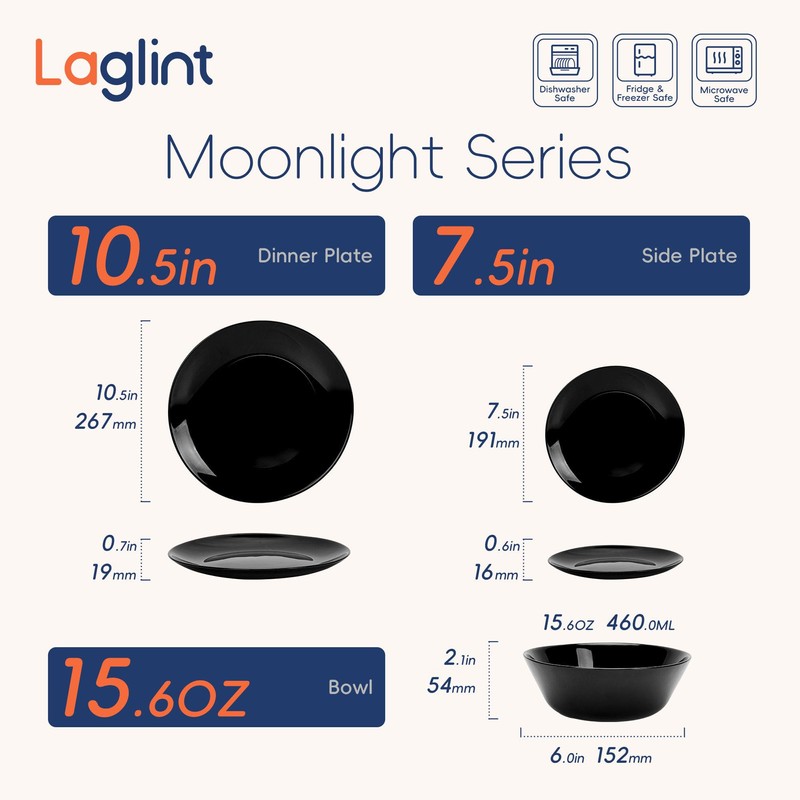 Dinnerware Sets for 6, LaGlint 18 Pieces Opal Glass Plates