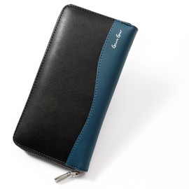 Groove Gear ggs-1030 Men's Long Wallet, Saffiano, Genuine Leather, Leather, black/blue