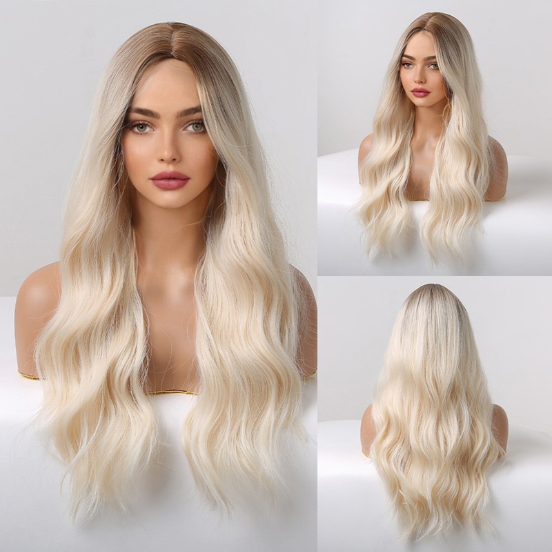 Synthetic Wig Blonde Curly Wavy Wig Long Hairpiece