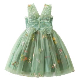 Nileafes Baby Girl Fairy Tutu Princess Dress Strap Tulle Butterfly Flower Embroidery Casual Dresses Size 5Y (4-5 Years, 150-Green)