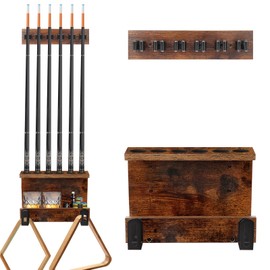 Pool Stick Holder Wall Mount, Pool Cue Set Holder for 6 Cues Sticks Storage Pool Table Accessories Equipment Organizer, Cue Rack Billiards Accessories for Game Room Bars Clubs Billiard Players, Brown