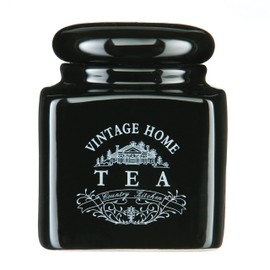 Premier Housewares Vintage Home Square Tea Jar - Black,H14 x W12 x D12cm