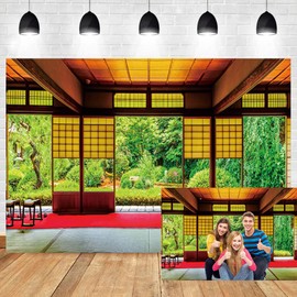 OERJU 8x6ft Japan Chinese Traditional Residence Backdrop Asian Style Living Room Household Photography Background Garden Trees Interior Decoration Wallpaper Adult Portrait Photo Vinyl Studio Props